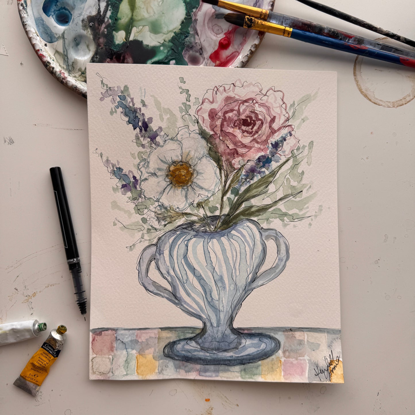 Floral Vase Watercolor Class - Saturday, July 25th - 7-9 PM